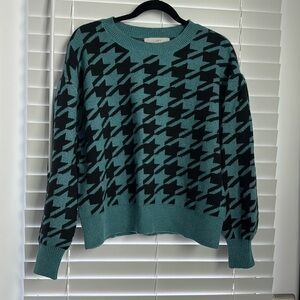 Loft Teal And Black Houndstooth Sweater